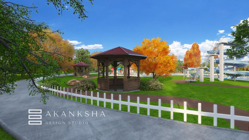Community park and recreation area with playground